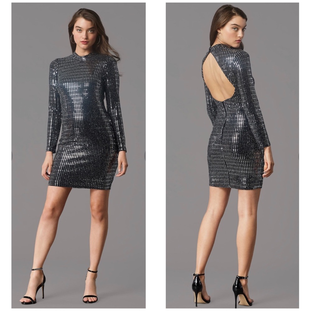 🆕NWT Black/Silver Sequin cutout back Dress
